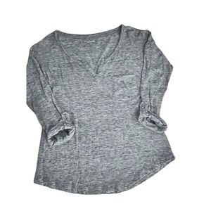 Express VNeck Roll Tab Sleeve Lightweight Gray Shirt XS Preppy Athleisure Cozy